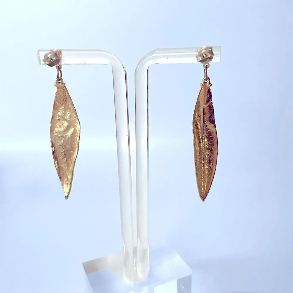 Gold Dipped Feather Drop Earrings